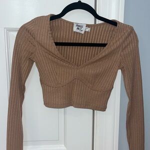 Tan Long Sleeve Cropped Top